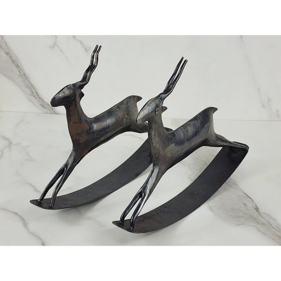 African Antelope Deer Gazelle Metal Rocking Rustic Crafted 9" Brown Decor x2 - Picture 1 of 13